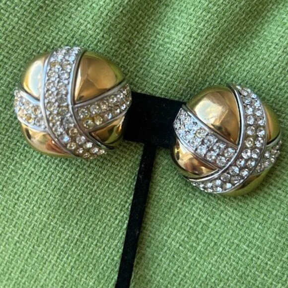 GIVENCHY Paris New York Couture Large Gold “Kiss” Rhinestone Crystal EARRINGS - Picture 6 of 12